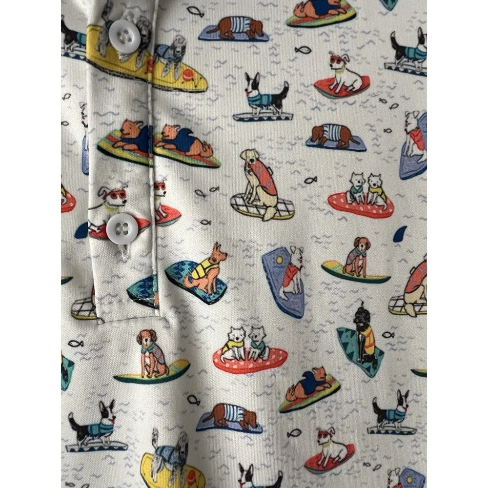 Fore Aces Golf Polo Boogie Board Dogs All Over Print Men's Medium Performance